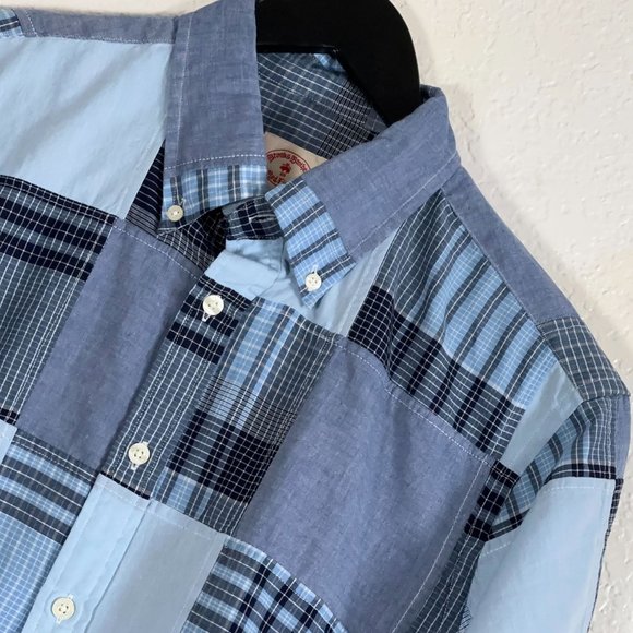 Brooks Brothers Red Fleece Patchwork Plaid S/S Button Shirt Men's Size L - Picture 1 of 7